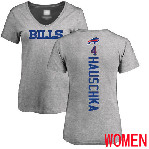 NFL Women Buffalo Bills #4 Stephen Hauschka Ash Backer V-Neck T Shirt->women nfl jersey->Women Jersey